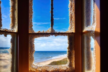 Illustration photo of view at the seaside trough a window