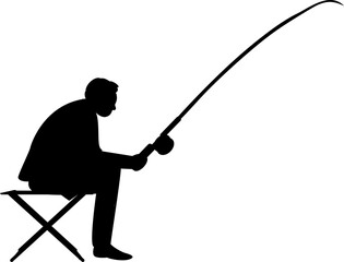 silhouette of a man fishing while sitting