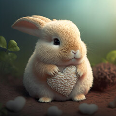 Cute cartoon bunny rabbit holding heart, illustration