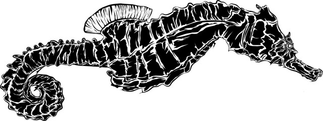 Seahorse vector in dark gothic style, textured and eerie look, perfect for tattoo art, stickers, posters, or alternative marine-themed design © Artmoreink