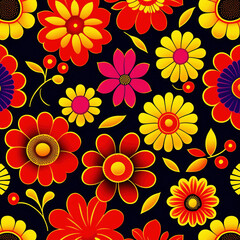 Fototapeta na wymiar colorful flower collage pattern vintage fabric
