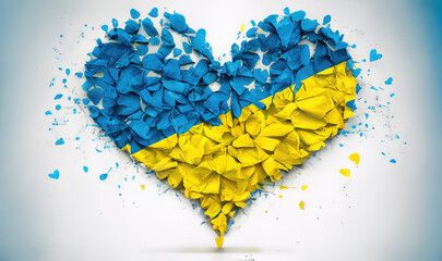 Blue and yellow heart in colors of Ukrainian flag. Generative AI
