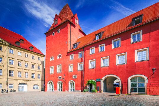 Regensburg, Germany. Haidplatz in old town, Bavarian city on Danube River.