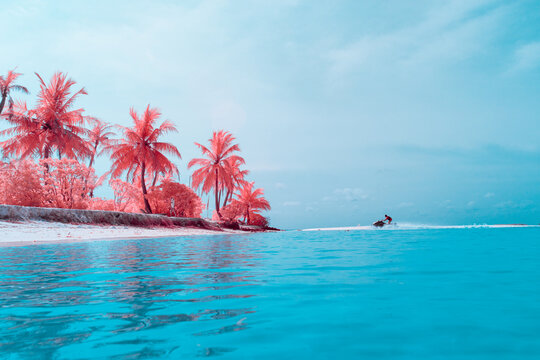 tropical island in the maldives in infrared