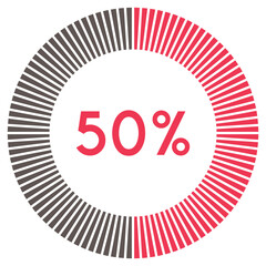 50 percent,circle shape percentage diagram symbol,transparent background.