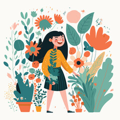 Girl And Plants