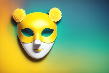 Yellow carnival mask on a blue and yellow background, made with generative AI