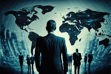 Obraz premium Businessman facing the immesity of globalization. Generative AI