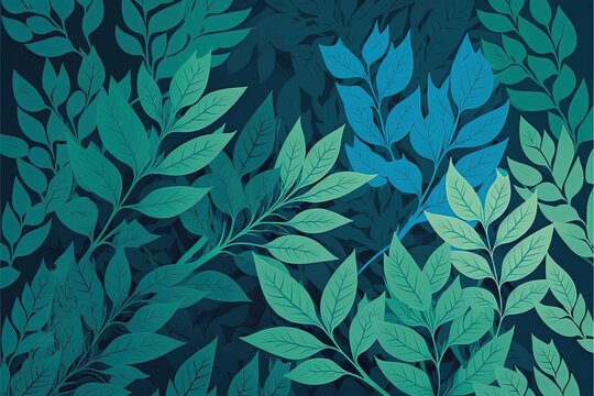 Blue and green leaves background