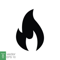 Fire flame icon. Simple flat style. Passion symbol, flammable logo, grill, heat, hot, burn warning concept, silhouette sign. Vector illustration design isolated on white background. EPS 10.