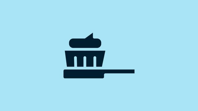 Blue Toothbrush with toothpaste icon isolated on blue background. 4K Video motion graphic animation