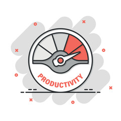 Productivity icon in comic style. Process strategy cartoon vector illustration on isolated background. Seo analytics splash effect sign business concept.