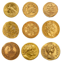 Ancient gold coin collection isolated