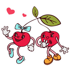 Illustration of cherry in retro cartoon character