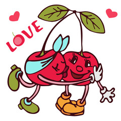 Illustration of cherry in retro cartoon character