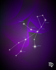 VIRGO zodiac horoscope star constellation space symbol, horoscope night sky map. thin line sign art design vector illustration © karnografff