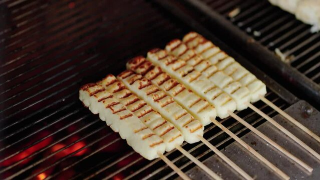 grilled Brazilian "queijo coalho" cheese. Traditional brazilian barbecue
