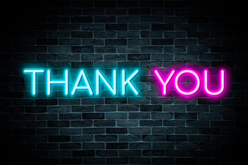 Obraz premium Thank You neon banner on brick wall background.