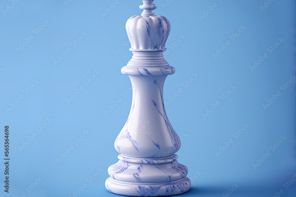 Poster d depiction of the game notion of a white marble chess bishop on a blue backdrop. generative ai