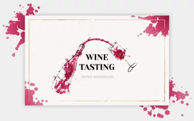 Fotobehang Template for flyer or banner of wine events. Liquid  watercolor effect illustration. Splashes of wine, liquid, drops. Vector design. Layout for wine list, invitation, event or party. ©  Tati. Dsgn