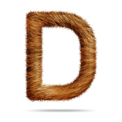 Alphabet letter d design with brown fur texture
