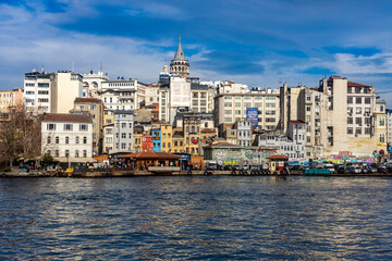 Fototapeta premium Istanbul, Turkey January 22, 2023 The ferry terminal near the Galata Bridge for travelers on the Golden Horn.