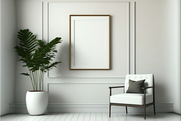 Obraz na płótnie Canvas Photo frame in living room minimalist design, Made by AI,Artificial intelligence