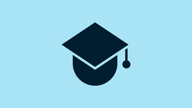 Blue Graduation cap on globe icon isolated on blue background. World education symbol. Online learning or e-learning concept. 4K Video motion graphic animation