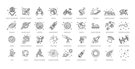 Set of space icon vector illustration in outline style - 565366246