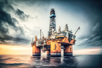 Obraz premium Ölplattform Bohrturm der Schwerölindustrie in der Nordsee Drilling Rig Generative AI Digital Art Illustration