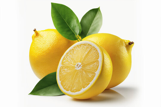 Yellow lemons with cut isolated on white