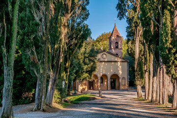 The facade of the Church of San Frediano in Camugliano, Ponsacco, Pisa, Italy