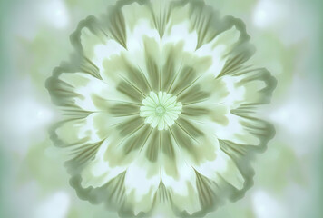 Fototapeta premium White flower on green, winter fractal blossom. Flower background. Illustration, generative ai.