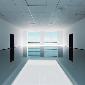 An Empty Office Building Large Auditorium Clean Bright Contemporary Minimalist Simple White