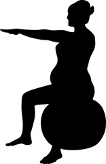 silhouette art of yoga poses prenatal pilates gym boll for pregnant women,vector illustration