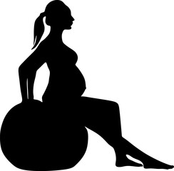 silhouette art of yoga poses prenatal pilates gym boll for pregnant women,vector illustration