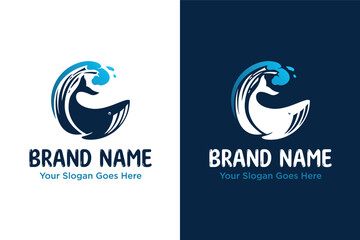 simple whale wave illustration logo design © wastucitra