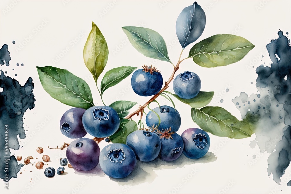 Poster on a white backdrop with blueberries. each and every fruit. generative ai