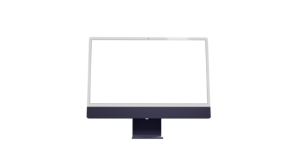 Realistic 3D Computer, with a white screen, isolated on a background