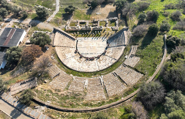 Torbali, Izmir, Turkey: View of the reconstructed theater in the ancient site of Metropolis in...