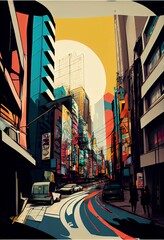 Fototapeta premium Tokyo Japan Cityline Abstract Wall Art, Contemporary, Wall Decor, Painting, generative AI