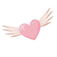 Heart with wings for Valentine's Day on a transparent background. Love symbol. Isolated