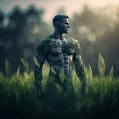 Fototapeta premium Stone man in grass cinematic.
