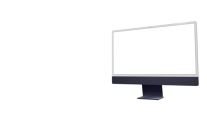 Computer monitor display with empty screen isolated on transparent background.