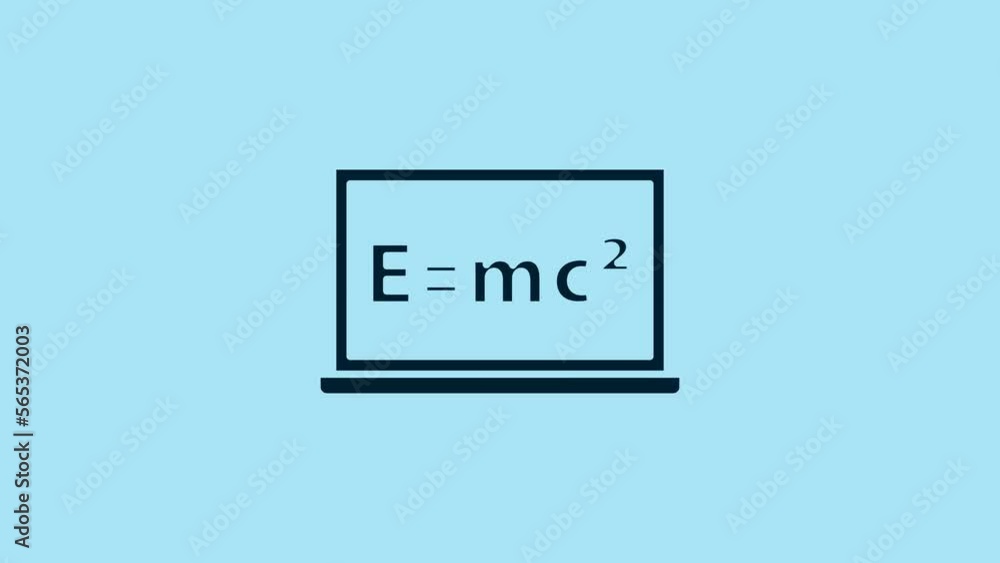 Poster blue math system of equation solution on chalkboard icon isolated on blue background. e equals mc sq