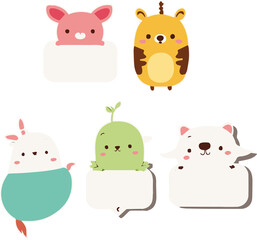 Cute animal cartoon stickers with name tag on transparent background for school kids, generative ai