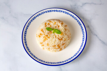 Traditional delicious Turkish food; Turkish style rice pilaf (Turkish name; Arpa sehriyeli pirinc pilavi)