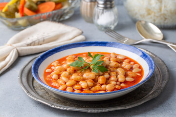 Traditional delicious Turkish food; dried bean. Turkish name; kuru fasulye yemegi