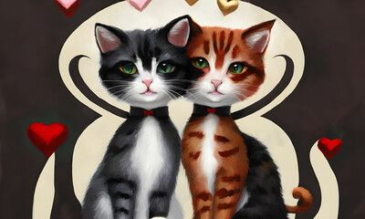 Cute Valentine Cats created with Generative AI technology