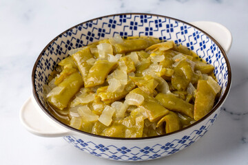 Traditional delicious Turkish food; bean pickle roast. Plate of pickle roasting (tursu kavurma) in the Black Sea region of Turkey.